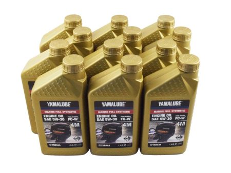 Yamalube 5W30 Full Synthetic 4M FC-W Outboard Marine Engine Oil Quart - LUB-05W30-FC-12 - 12-Pack For Sale