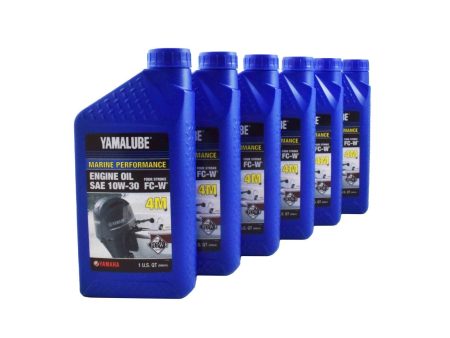 Yamalube 10W30 Outboard Mineral 4M FC-W Marine Engine Oil Quart - LUB-10W30-FC-12 - 6-Pack For Sale