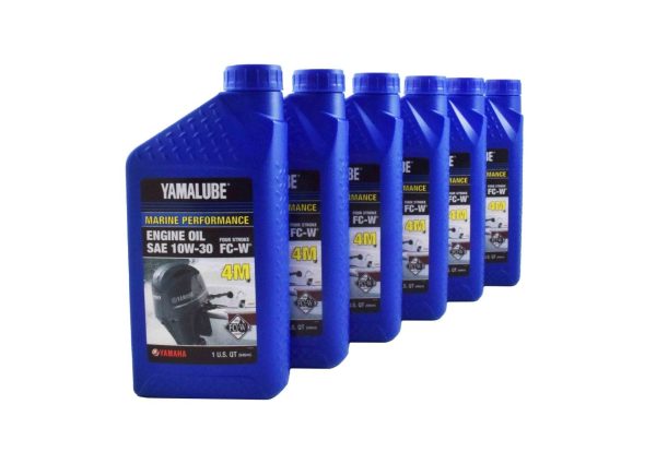 Yamalube 10W30 Outboard Mineral 4M FC-W Marine Engine Oil Quart - LUB-10W30-FC-12 - 6-Pack For Sale